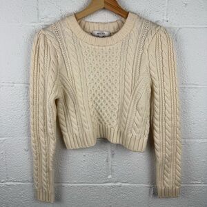 Milly Cream Cable Knit Cropped Sweater | 100% Wool | Size M